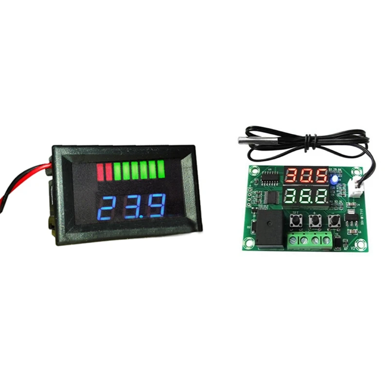 

12V ACID Lead Battery Charge Level LED Tester Blue Voltmeter & DC12V XH-W1219 NTC Sensor Switch Regulator Sensor Module