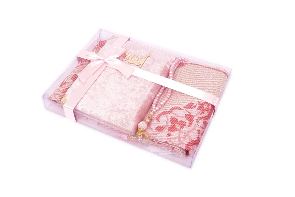 Розовый бархатный Ясин жемчужный четки Vav и серый Молитвенный ковер с