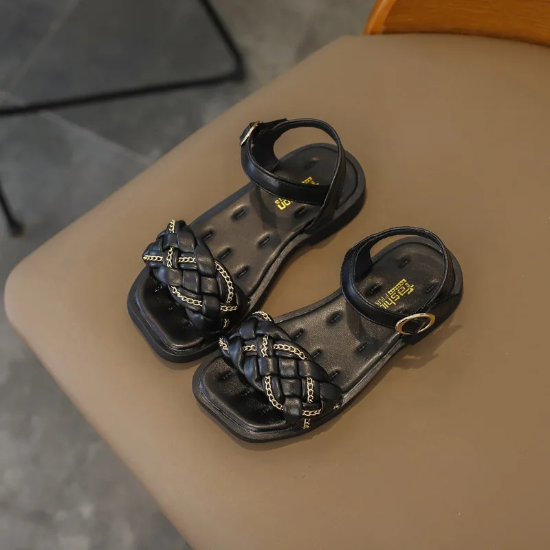 

Summer Kids Leather Sandals Weave Princess Girls Shoes Children Toddlers Gladiator Sandals Kids Children Ankle Strap Beach Shoes