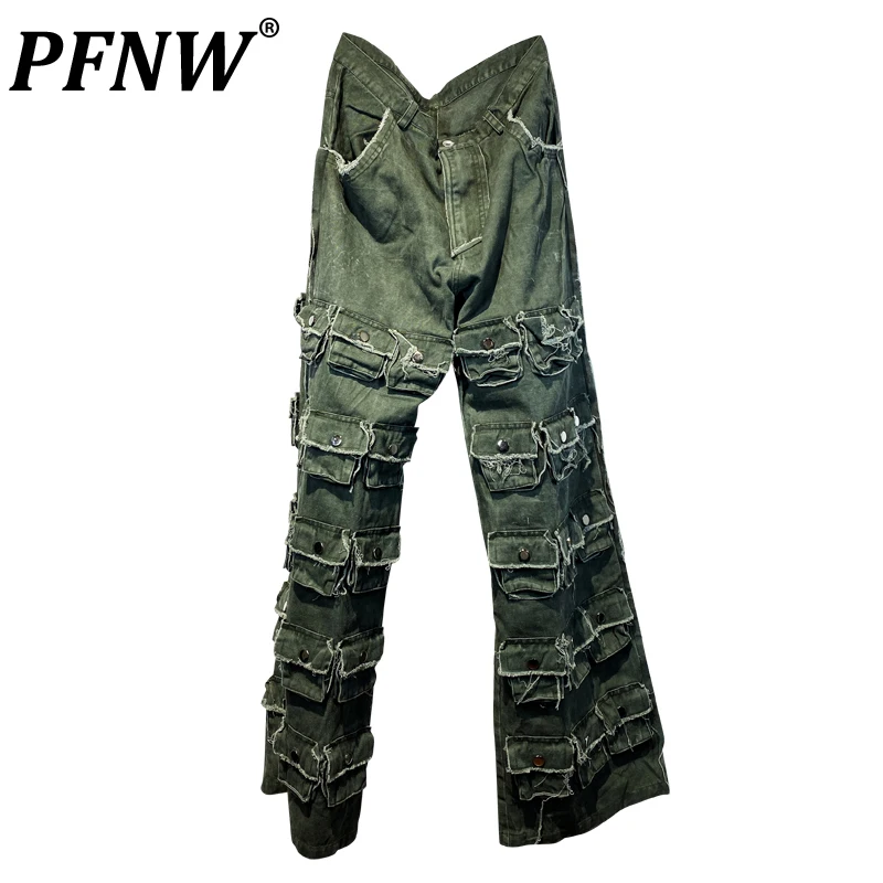 PFNW Autumn Winter Men's Baggy Pockets Patchwork Cargo Pants Fashion Tide Youth Straight Vintage Cotton Casual Trousers 12A7241