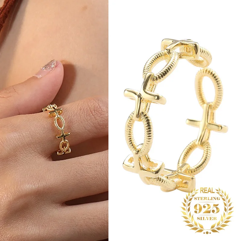 

Religious 18K Gold Plated Cross Ring 925 Sterling Silver Joint Hollow Rings Women Jewelry Trendy 2022