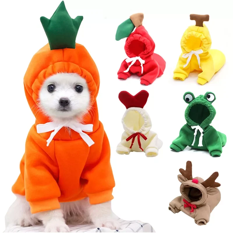 

Pet Dog Clothes Fruit Clothings Dogs Hoodies Super Small Clothing Cute Banana Carrot Print Apple Cartoon Funny Winter Ropa Perro