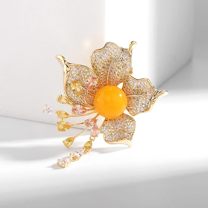 

3D большой золотой цветок Роскошная блестящая Брошь для женщин Свадебные ювелирные изделия жемчуг Хрустальный подарок жемчуг корсажная кисточка искусственная булавка для лацкана