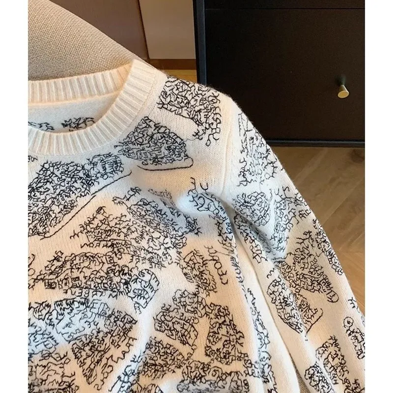 Аутлеты ~ Tail Goods Брендовый дизайн Абстрактный узор Вышивка Свитер Женский осенний