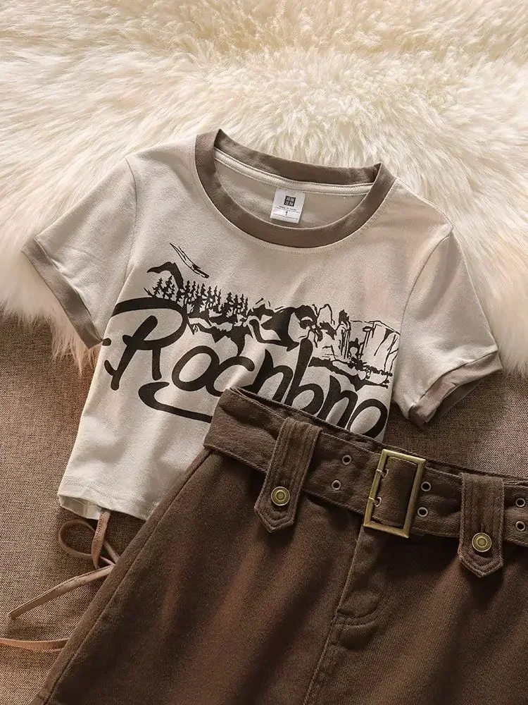 2024 модный универсальный костюм в стиле ретро короткий топ на шнуровке для