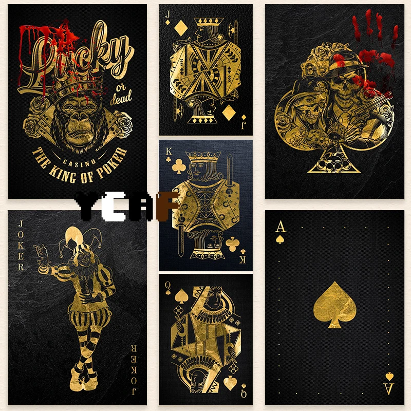 Золотые игральные карты Джокер королева король конфетные настенное искусство