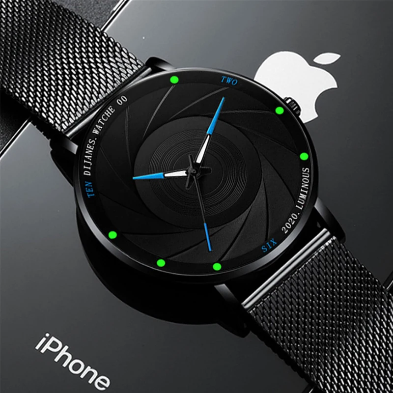 

Модные мужские часы из нержавеющей стали с сетчатым браслетом, светящиеся часы, кварцевые наручные часы, мужские деловые простые часы, мужские часы