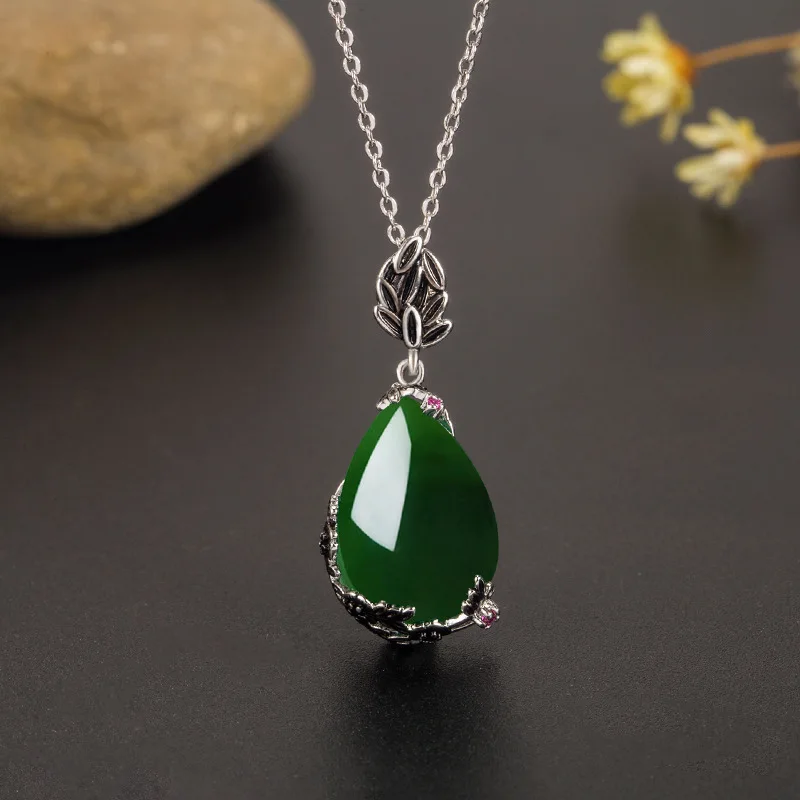 

100% 925 Sterling Silver 45cm Necklaces Green Emerald Pendant for Women Men Collares Mujer Emerald Pendant Necklaces Gemstone