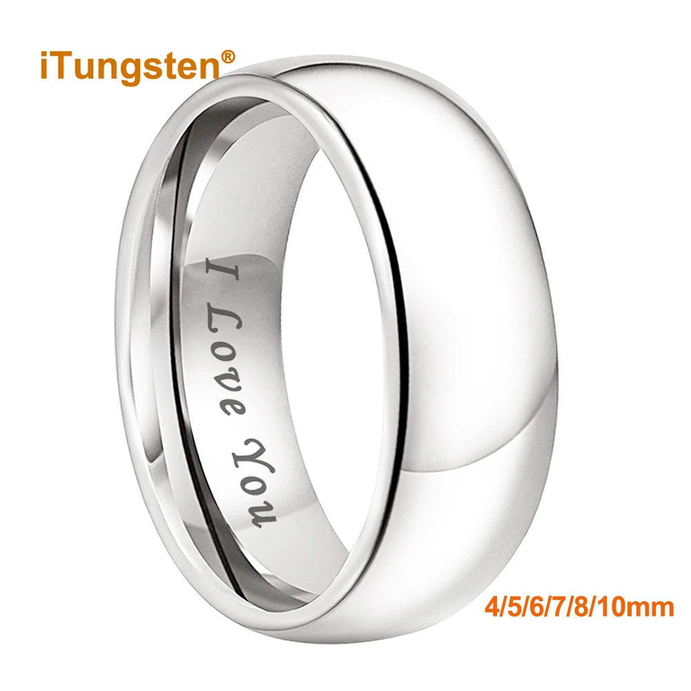 

iTungsten 4mm 5mm 6mm 7mm 8mm 10mm White Tungsten Ring Men Women Couple Engagement Wedding Band I Love You Engraved Comfort Fit