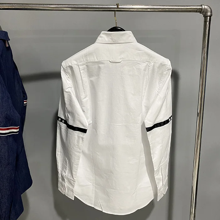 TB Shirt Double-sleeved Black Striped Oxford Cotton Spring and Autumn Solid Color Long-sleeved Shirt for Men and Women