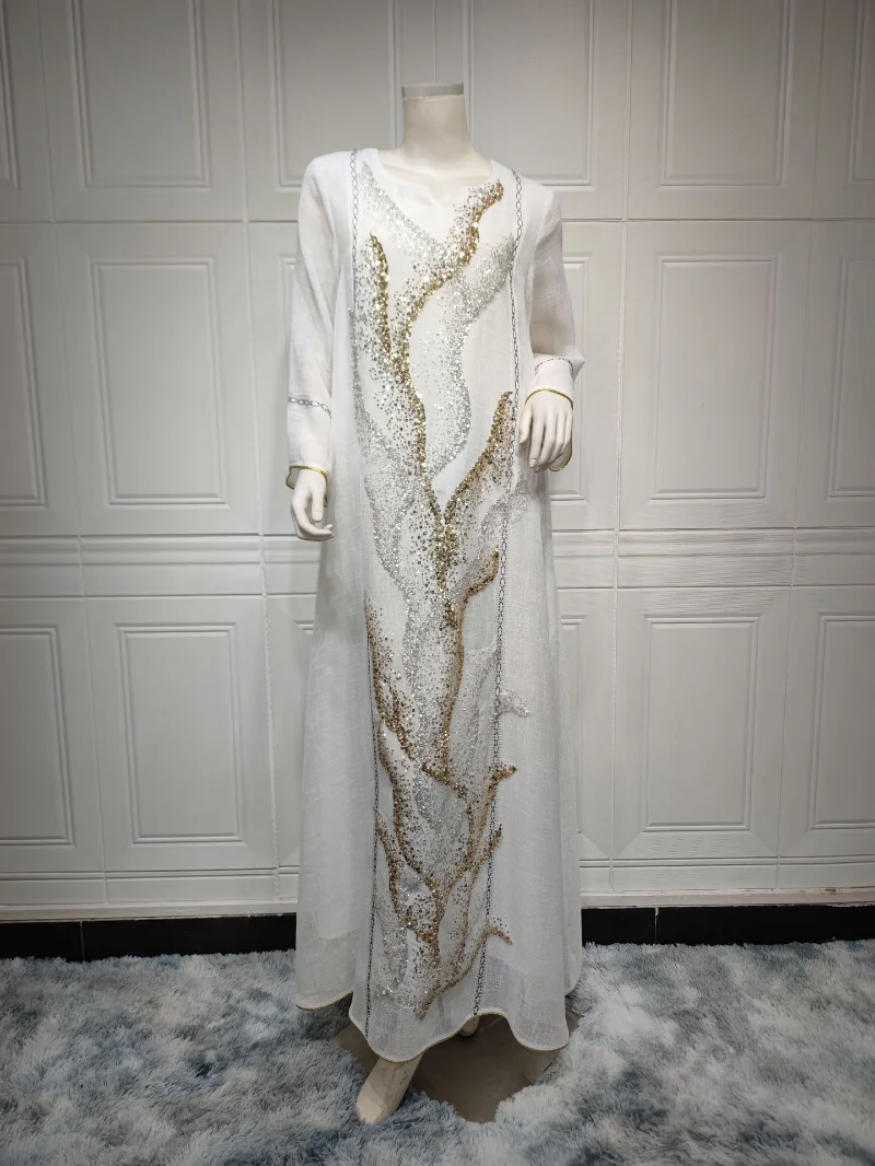 Eid Arab Muslim Women Dress Sequins Mesh Abaya Morocco Kaftan Party Long Vestidos Turkey Ramadan Gown Dresses Saudi Arab Robe