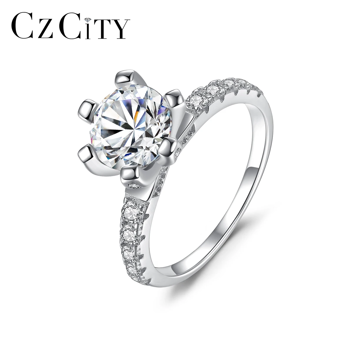 

CZCITY 1ct Moissanite Diamond Promise Rings for Women Wedding Engagement Fine Jewelry 925 Sterling Silver CZ Eternity Anel Gifts