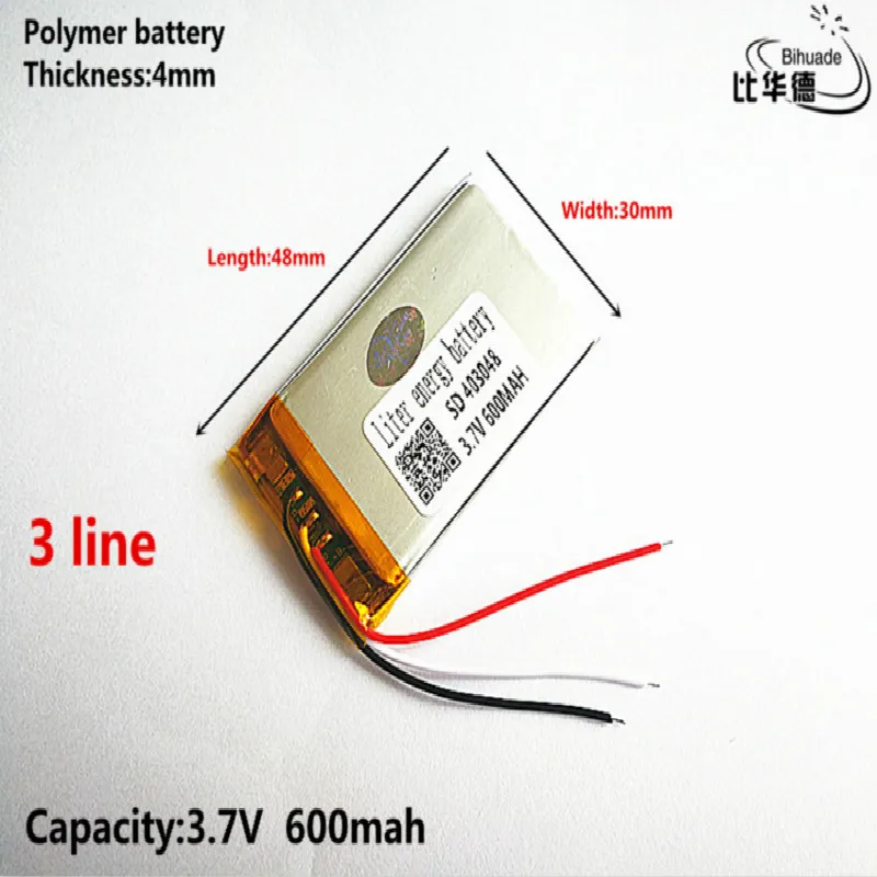 3 line Good Qulity 3.7V,600mAH,403048 Polymer lithium ion / Li-ion battery for TOY,POWER BANK,GPS,mp3,mp4