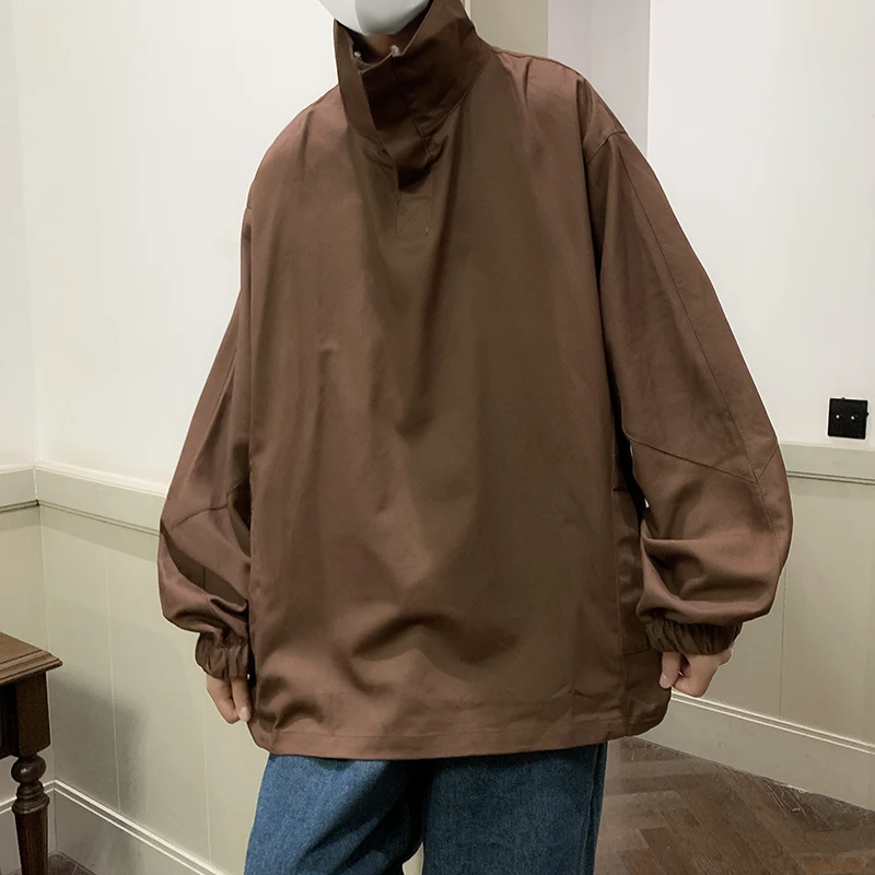 Коричневые толстовки с воротником-стойкой Мужская Осенняя верхняя одежда