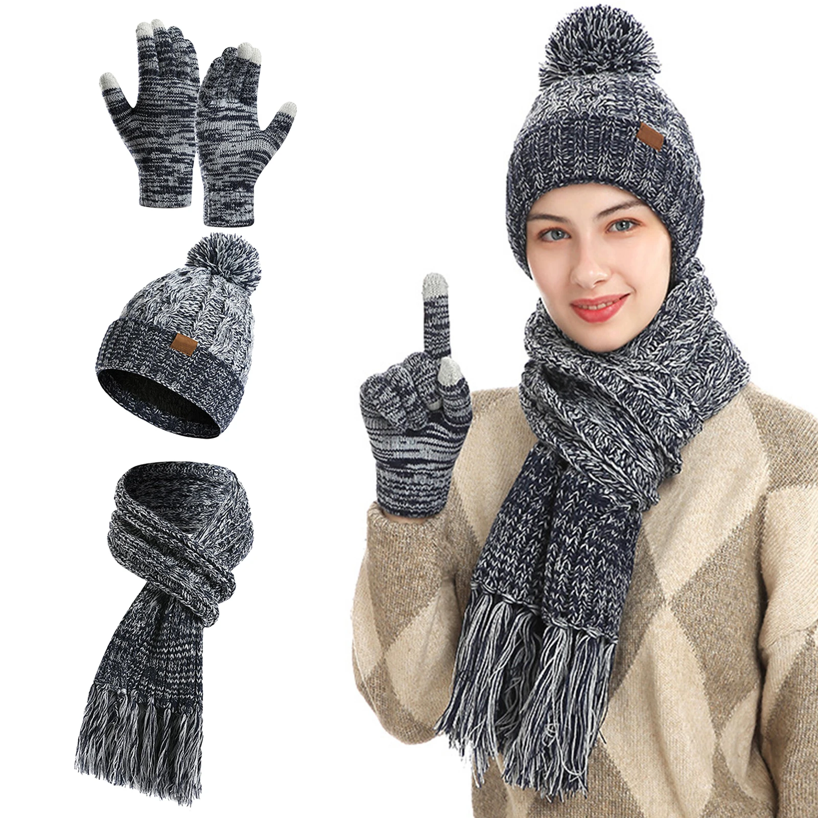 

Hats Scarfs Gloves | Elastic Winter Hats Scarf Glove | 3Pcs Winter Sets Winter Wool Hat Suit Knitted Hat Thick Scarf Gloves Set