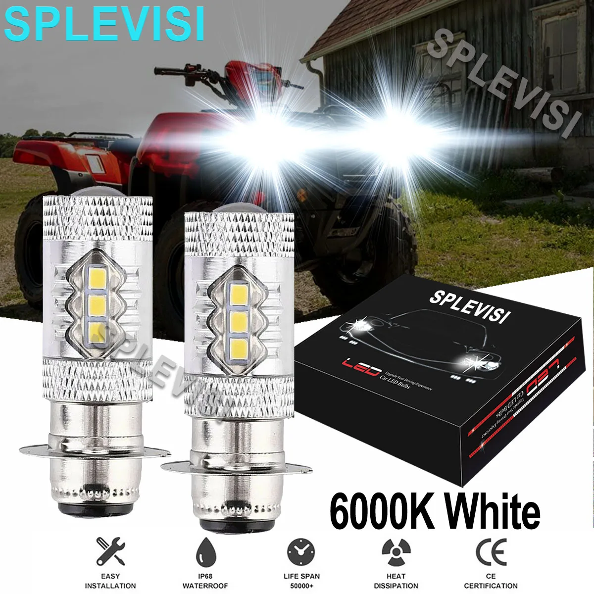 

2PCS White 80W LED Headlight Bulbs For 1997–2004 TRX400 Foreman 400 1998–2004 TRX450 Foreman 450 2000–2003 TRX350 Rancher 350