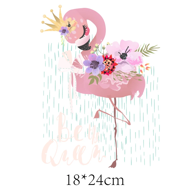

Cute Crown Flamingo Patches Flower Thermal Stickers on Clothes Iron-on Transfers for Clothing Thermoadhesive Patch Diy Applique