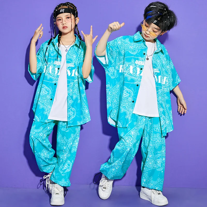 

Kids Hip Hop Clothing Fashion Print Long Sleeves Girls Tops Pants Boys Street Wear Jazz Concert Performance Stage Costume