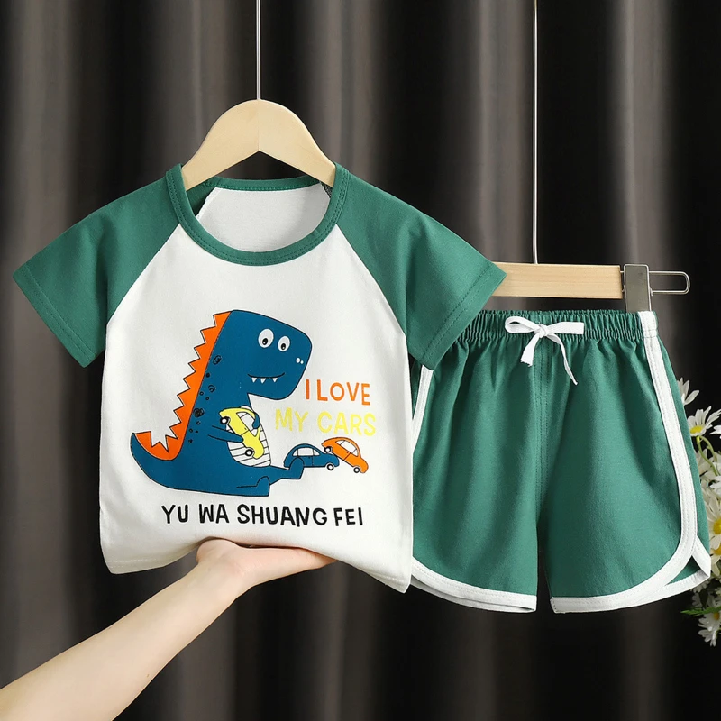 Baby Summer Sports Leisure T-shirt + Shorts Set Boy Girls 6 9 12 18 24 Months Clothes New Toddler Newborns Tyrannosaur Clothing