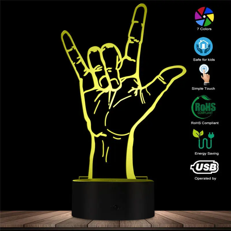 3D Hand Gesture Lamp Optical Illusion LED Table Night Light I Love You Sign Language USB Romantic Valentine's Day Decoration