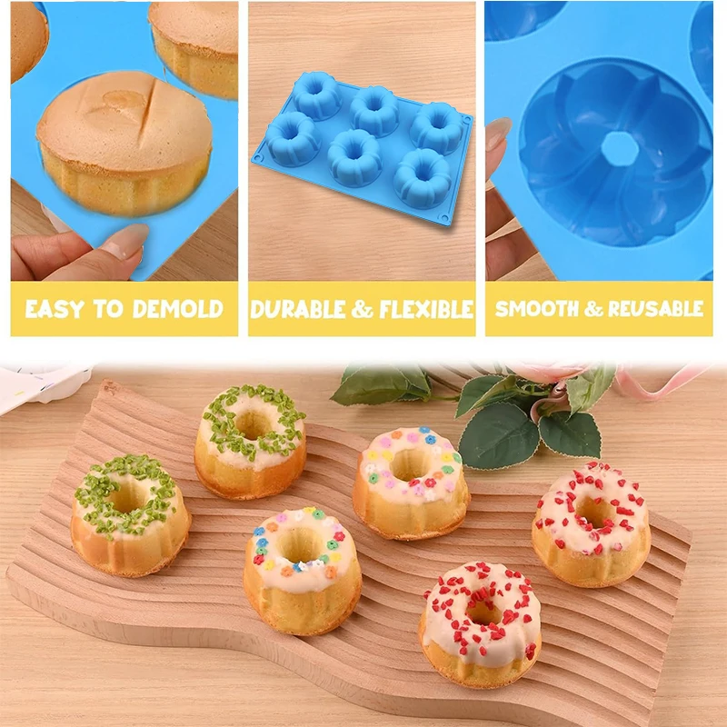 2 шт. мини-кастрюля для торта Bundt 6-полостная кастрюля антипригарная силиконовая