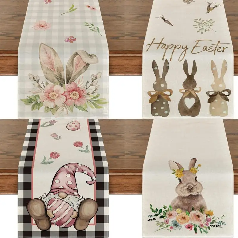 

Easter Table Runner Egg Bunny Flower Printed Tabletop Linen Placemats Dinner Dining Tablecloth DIY Easter Party Decor Supplies