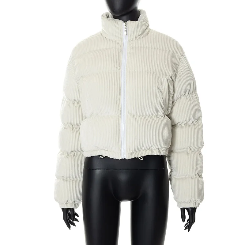 Women Down Coats Jacket and Coats 2022 Autumn Winter Fashion Chic Corduroy Cardigan Bubble Cropped Outerwear Quilted Coats