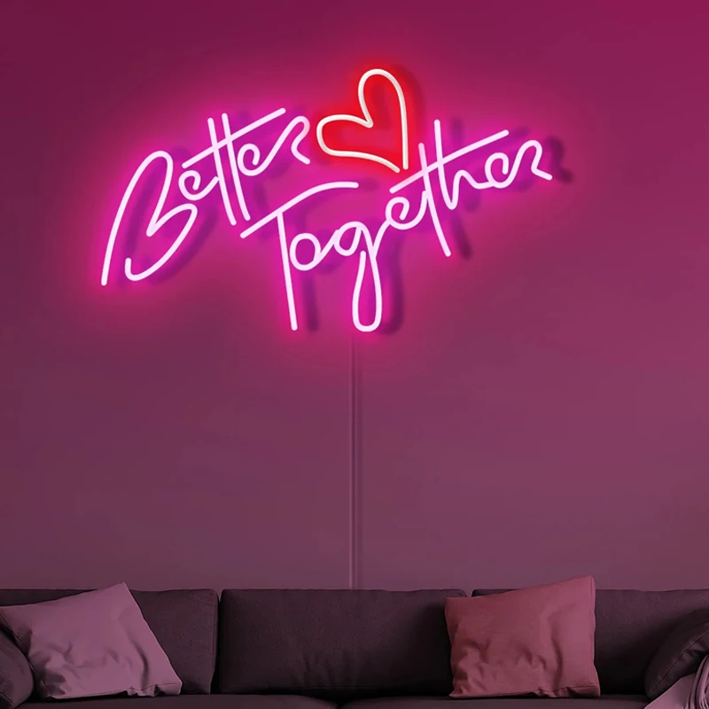 Better Together Led Neon Sign Led Transparent Flex USB Powered Wall Hanging Bedroom Decor Wedding Night Light Sign Gift  Wife