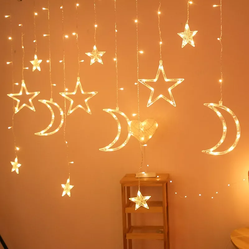 

EU Plug Star Moon Led Curtain Garland String Light Eid Mubarak Ramadan Decoration 2022 Islam Muslim Party Decor Al Adha Kareem