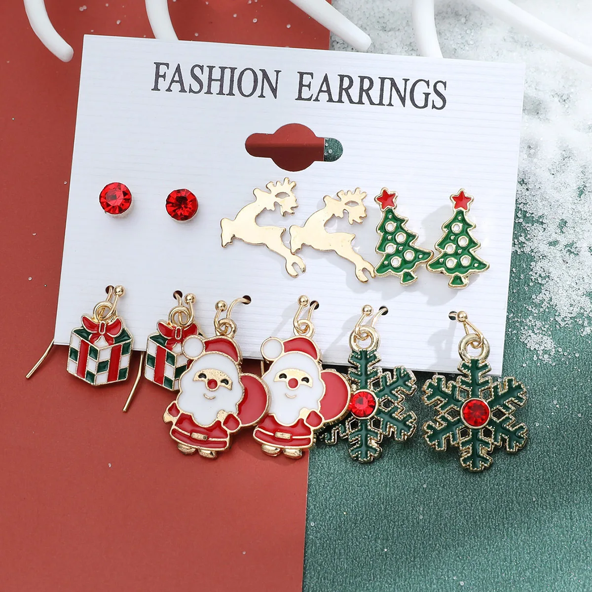 

6 Pairs Christmas Earrings Xmas Tree Brown Elk Snowman Santa Claus Cute Christmas Stud Earrings Christmas Gifts For Women Girls