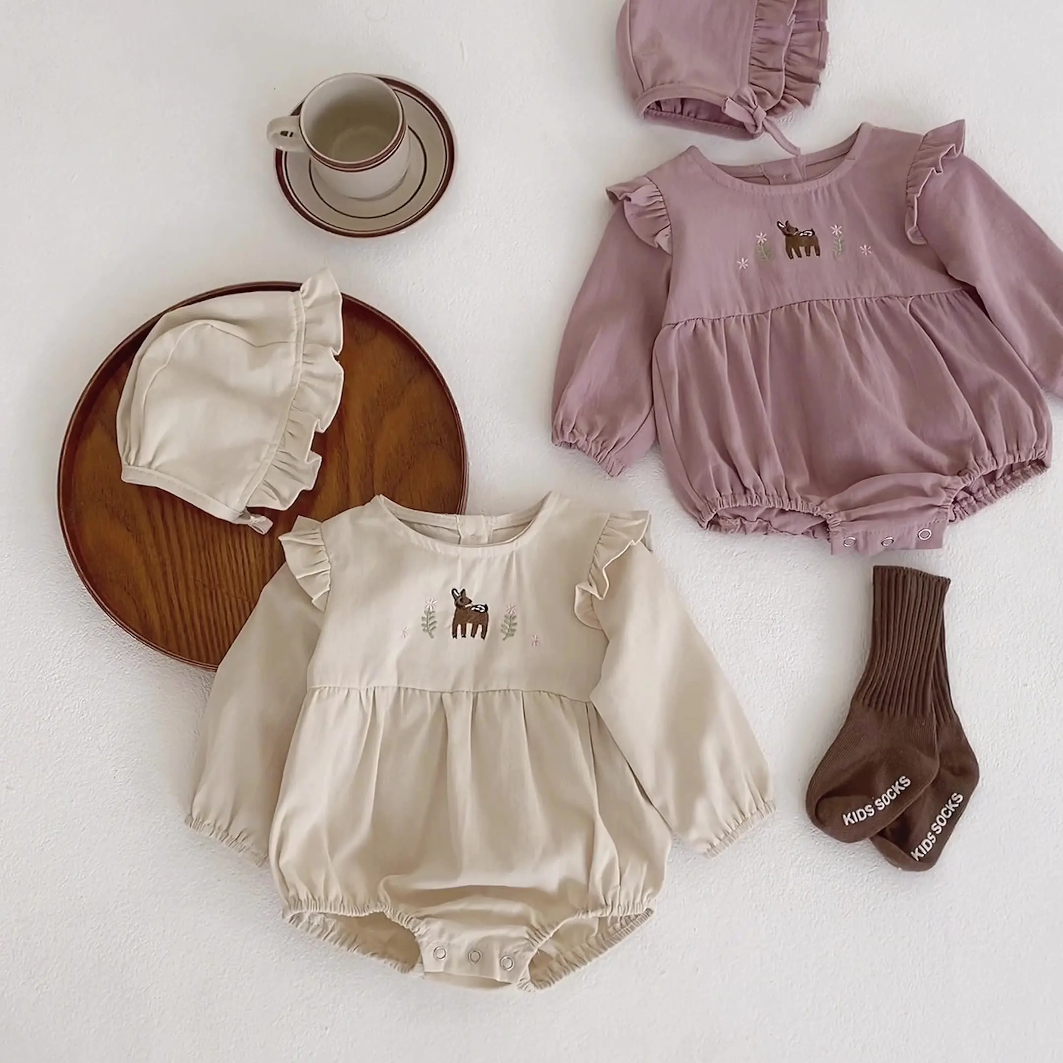 

Newborn Baby Girl Long Sleeve embroidered Romper+Hat 2pcs Outfit Autumn Jumpsuit Cute Princess Girl Romper Clothes