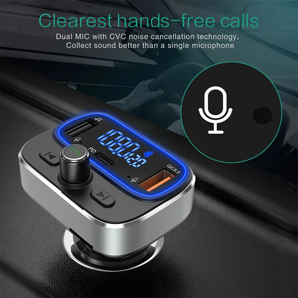 

1x Wireless Bluetooth Car FM Transmitter MP3 Player Radio Black USB Charger Adapter 12-24V 10~26V 20W 5W + 18W Durable New
