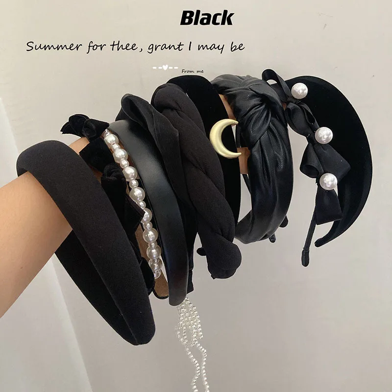 

Variety Black Series French Retro Hairbands Cool Girls Go Out Makeup Bow Pearl Headbands Hair Accessories Simple Press Hairpins