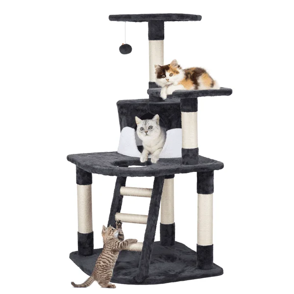 

48in Cat Tree Tower Condo with Scratching Post Kitty House Furniture Dark Gray & White