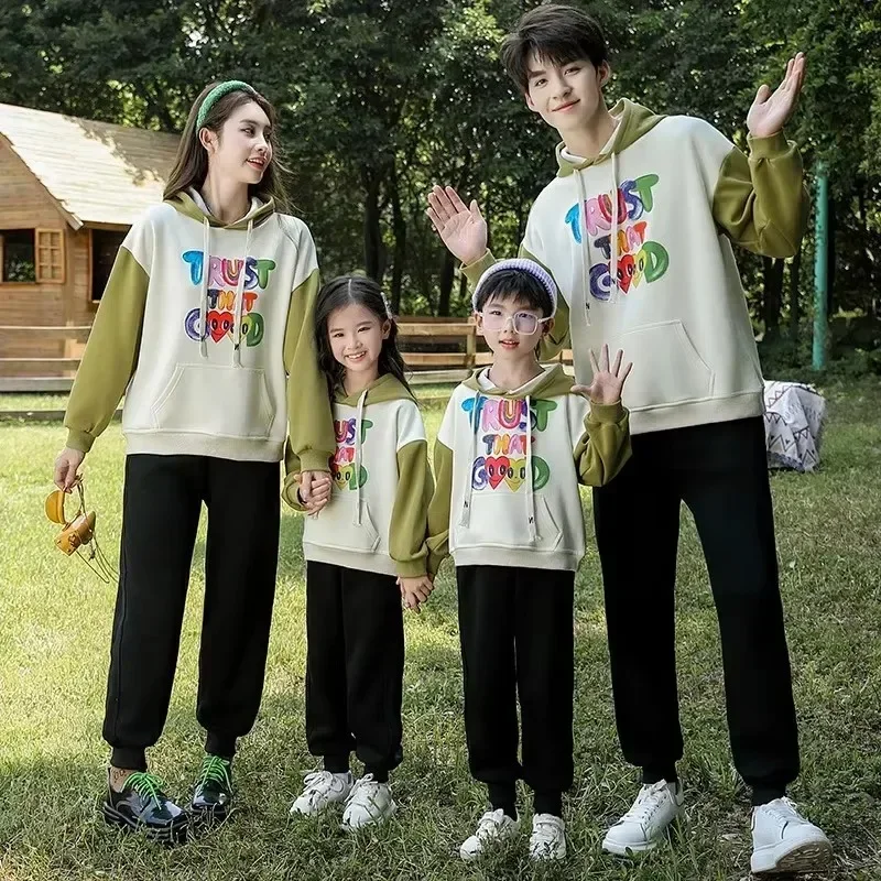Детские толстовки с капюшоном для семьи зимняя одежда мамы и дочки равная