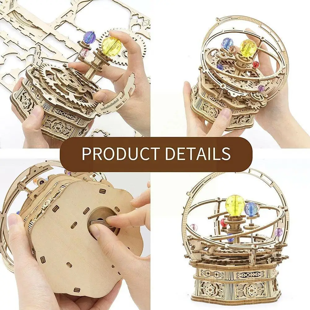

3d Деревянный пазл Diy сборная техника деревянная модель коробка музыкальные поделки поворотный деревянный N3u0
