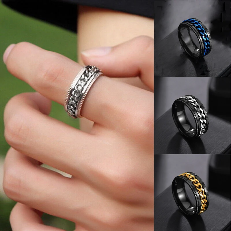 

Men Women Anti-anxiety Ring Spinner Fidget Rotating Rings Gift Titanium Steel