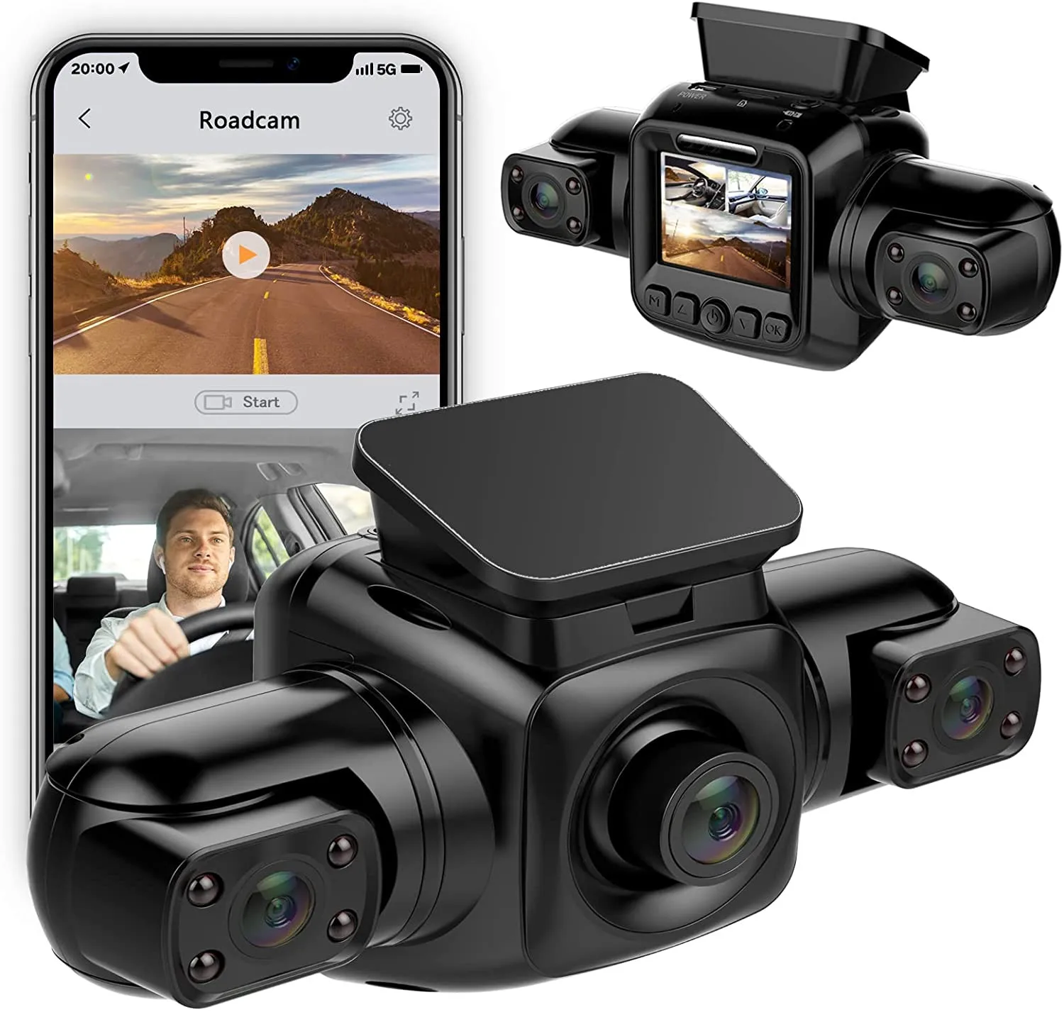 3 Channel Dash Cam 3 Cameras 1080P Dashcam Dashcam Built-in WiFi Front and Rear HD Lenses Infrared Night Vision Video Recorder
