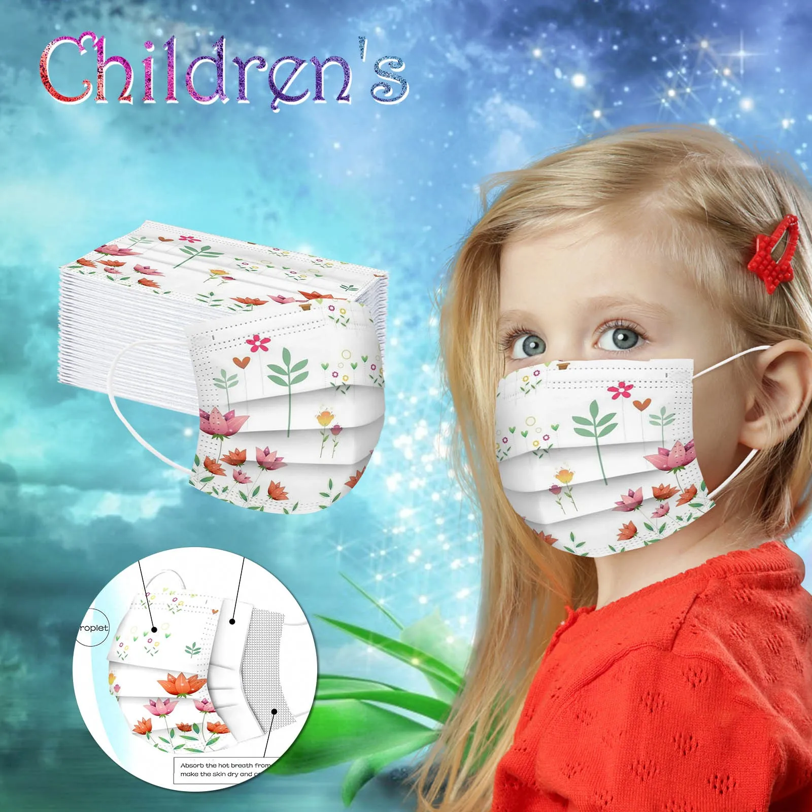 

Floral Printed Childrens Disposable Face Mask Protective Breathable Kids Face Mask Outdoor School Non Woven Boys Girls Mascarill