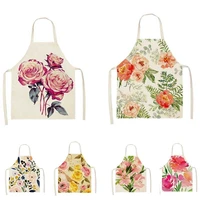 watercolor floral printing apron kitchen cooking apron adult linen sleeveless bib home decor baking accessories apron dress