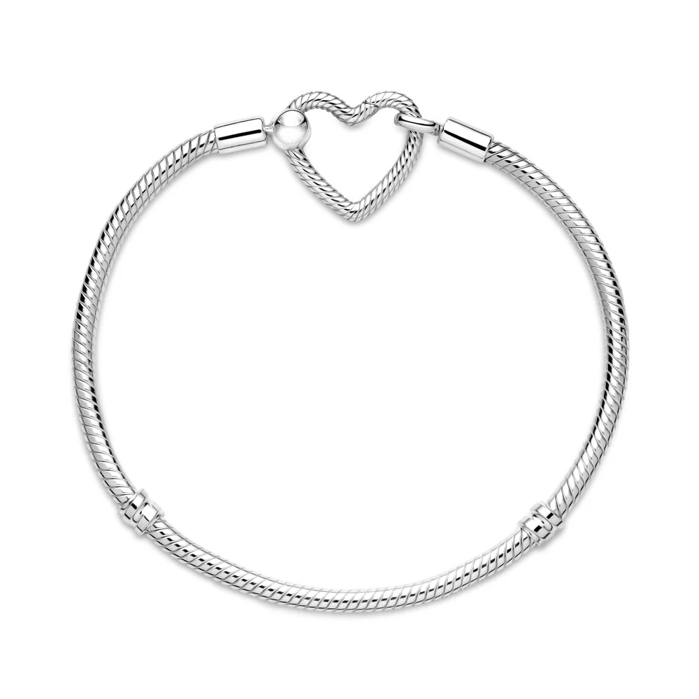 

925 Silver Heart Closure Snake Chain Bracelet fit Pandora Original Charm Pendants Diy Jewelry for Women Birthday Gift
