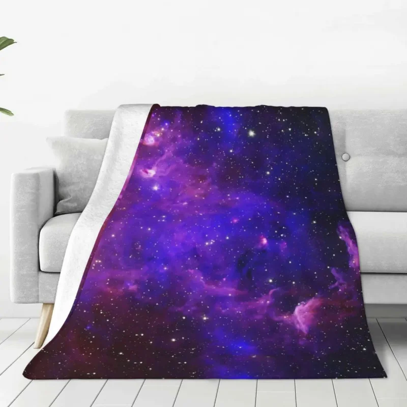 

Purple Galaxy Flannel Blanket Vintage Print Warm Throw Blanket for Couch Bed Airplane Travel Graphic Bedspread Sofa Bed Cover