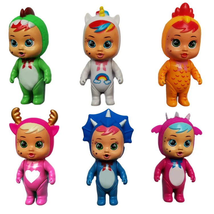 

6pcs/set 12cm Cry Babies Doll Drinking Water And Crying Baby Girl Play House Figure Weeping Babies Children Birthday Gift Toy
