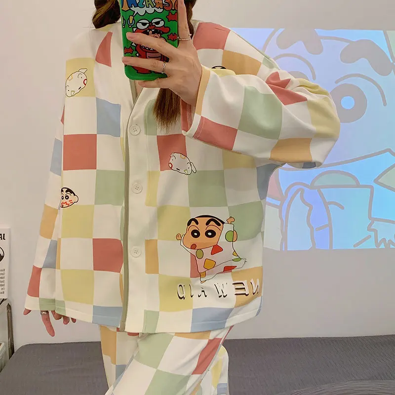 

Anime Crayon Shin-chan Pajama Set Cartoon Anime Homewear Super Comfortable Long Sleeve Casual Pajamas Women's Pajama Set