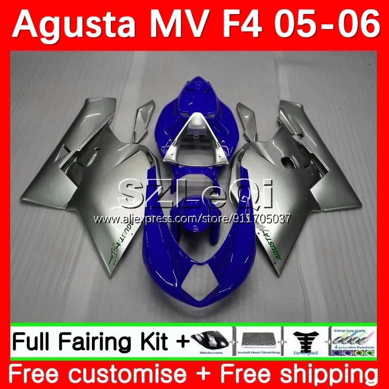 

Синий серебристый корпус для Agusta MV F4 R312 750S 1000 R 750 1000CC 1000R MVF4 312 1078 1 + 1 05 06 MA F4 2005 2006 обтекатель 20LQ.58