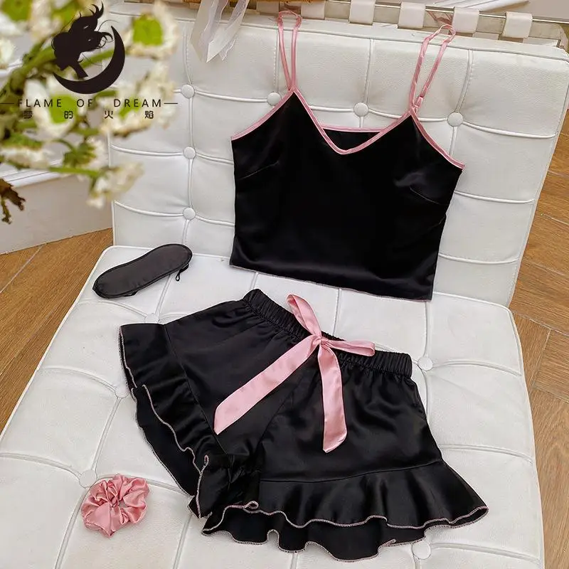 Sexy  Home pajamas Women's Summer Fashion Vest Shorts Set Home Silk Ice Silk Pajamas 3017