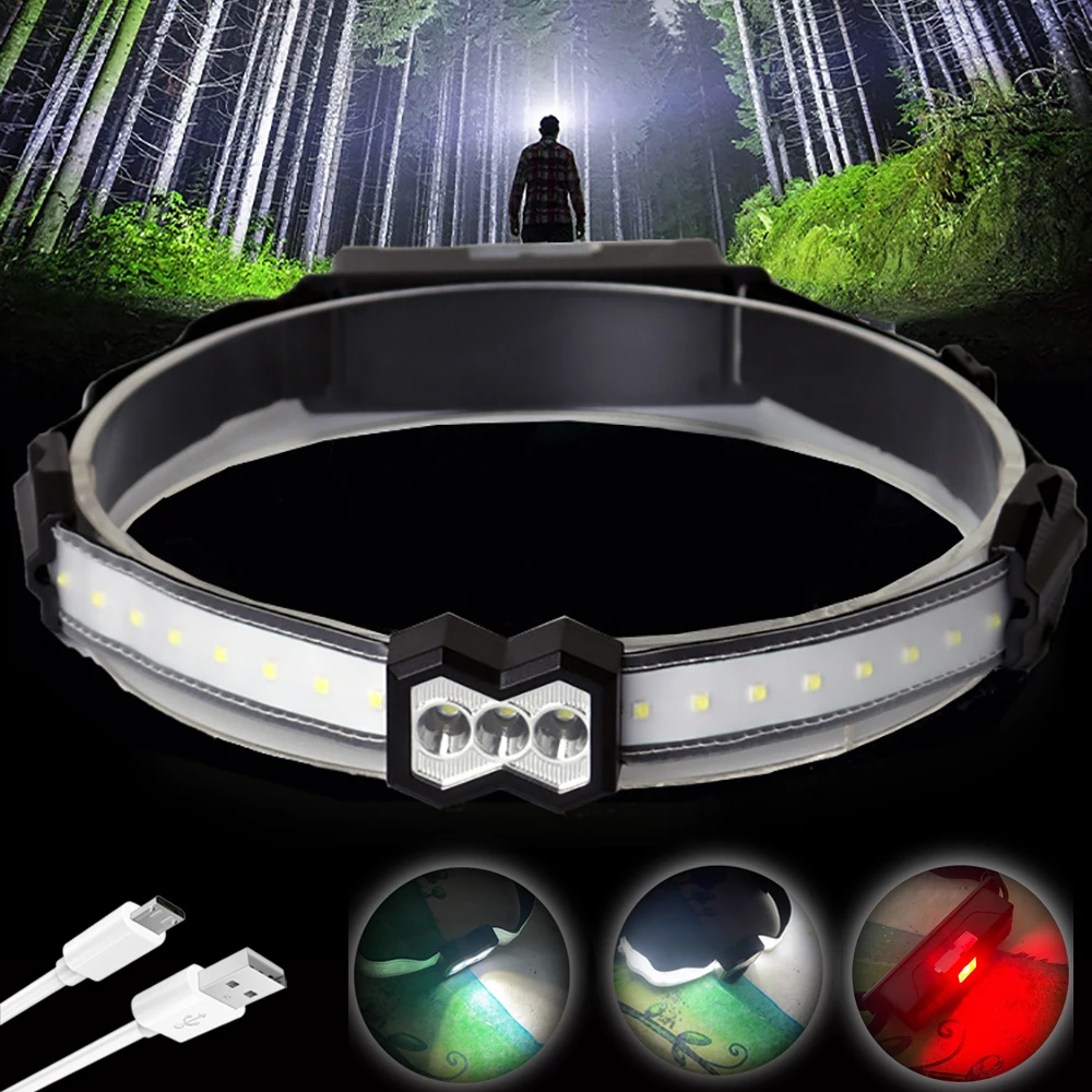 LED Floodlight Dual Light Source Led Headlamp Night Running Light Riding Fishing Light USB Waterproof Headlight Head Flashlight