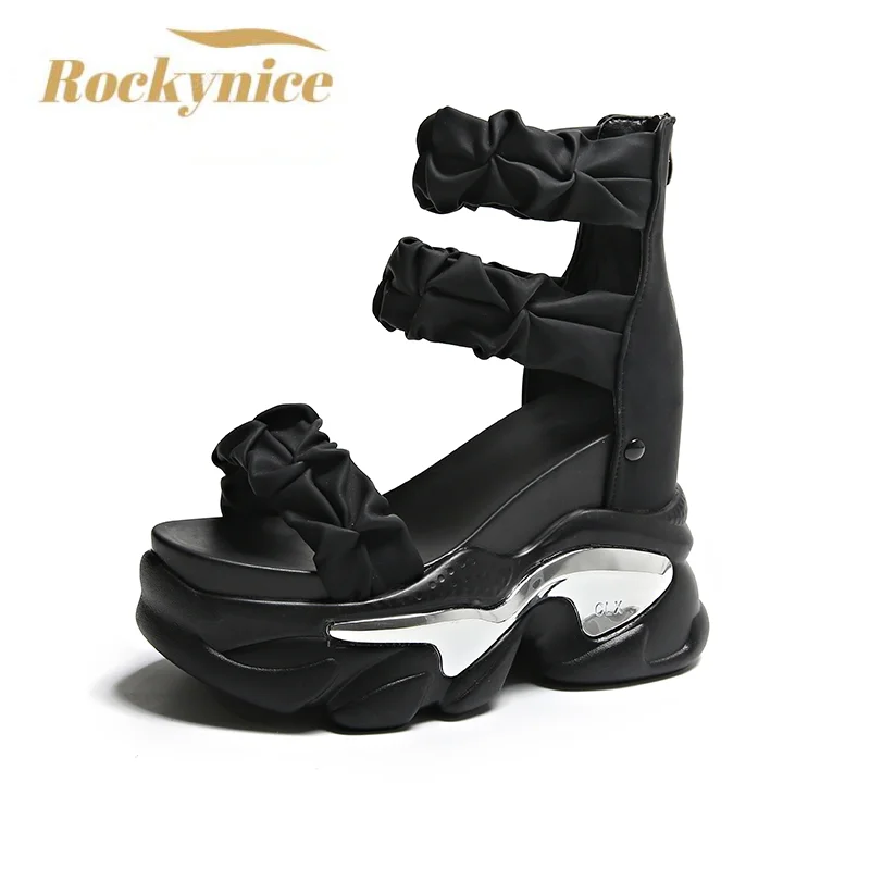 

Summer Online Celebrity Chunky Sandals for Women 2023 New 7CM Height Increasing Platform Sandals Roman Slippers Women High Heels