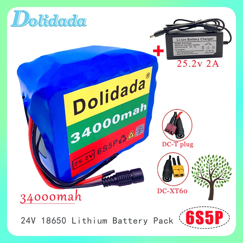 

24V 34000mAh 6S5P Lithium Battery Pack with 25A BMS for Electric Bicycle Ebike Scooter Wheelchair Cropper with 25.2V Charger