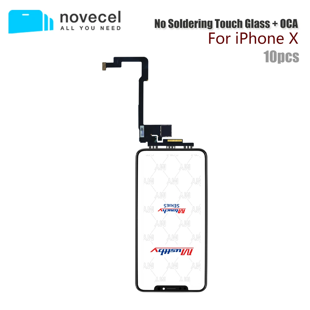 

NOVECEL 10pcs Long Flex Cable Touch Digitizer Screen Glass With OCA for iPhone X LCD Touch Panel Repair Parts Replacement